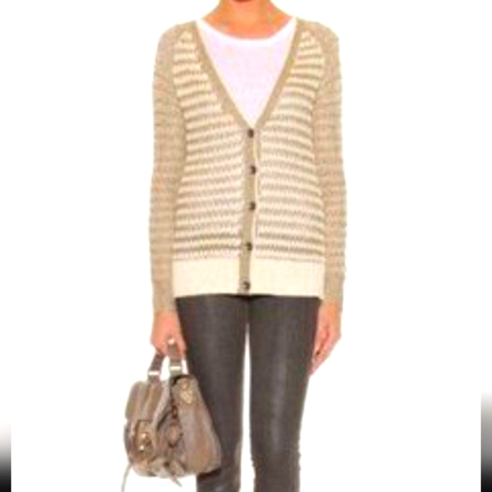 Rag and Bone Ivory Laura Striped Gold Cardigan